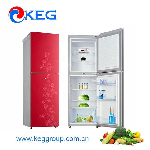195L 520mm Width Defrost Fashion Flower Glass Door Counter Top Twin Refrigerator and Freezer with Lock and Key Optional on China WDMA