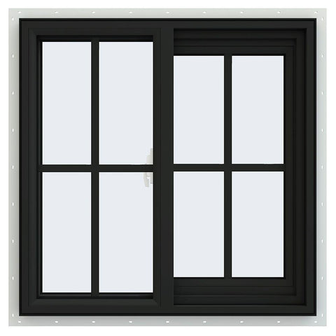 34x34 Black Vinyl Sliding Window With Colonial Grids Grilles