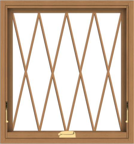 WDMA 28x30 (27.5 x 29.5 inch) Oak Wood Dark Brown Bronze Aluminum Crank out Awning Window without Grids with Diamond Grills