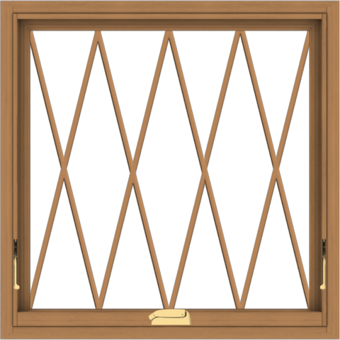 WDMA 30x30 (29.5 x 29.5 inch) Oak Wood Dark Brown Bronze Aluminum Crank out Awning Window without Grids with Diamond Grills