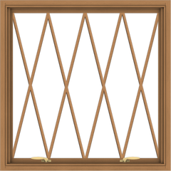 WDMA 34x34 (33.5 x 33.5 inch) Oak Wood Green Aluminum Push out Awning Window without Grids with Diamond Grills