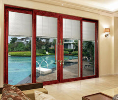 4 panel thermal break alu flush high quality sliding glass door with built-in blinds on China WDMA