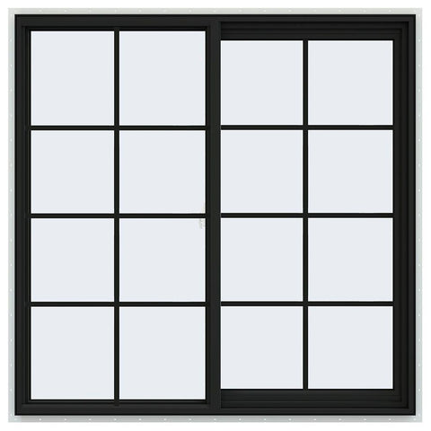 48x48 Vinyl Sliding Window Black With Colonial Grids Grilles