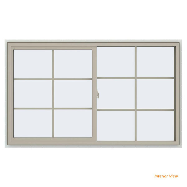 60x36 59.5x35.5 Bronze Vinyl Sliding Window With Colonial Grids Grilles