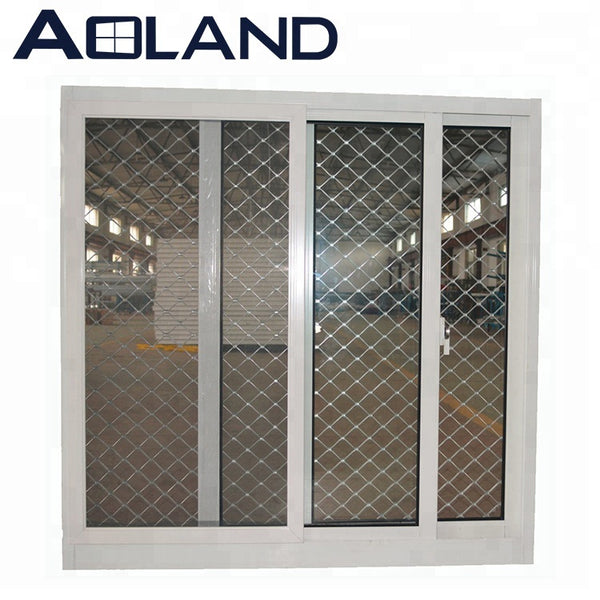 Aluminium frame double glazed sliding windows with stainless steel mesh on China WDMA