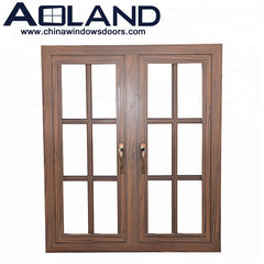 Aluminium side hung wood color double french casement window with AS 2047 on China WDMA