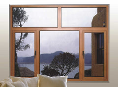 Aluminium wood grain double glass casement windows design on China WDMA