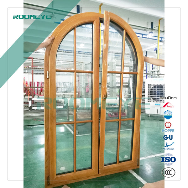 Aluminum wood double glazing arch window on China WDMA