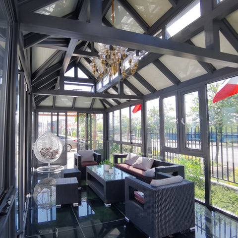 luxury tempered insulated aluminum conservatory glass sunroom front of house/ glass green house/ glass garden house