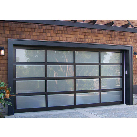 Aluminum alloy material frosted glass new black sectional panel garage door