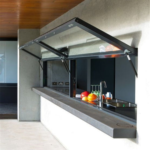 Black Aluminium Frame Double Glazed Kitchen Bar Awning Gas Strut Flip-up Open Out Window