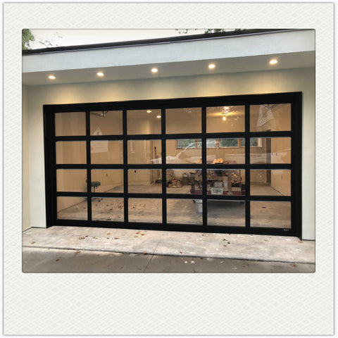 China WDMA Black Anodized Aluminum Frame Tempered Frosted Plexiglass/Glass Garage Door