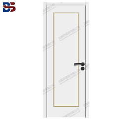Simple Modern design Light Luxury Interior Solid Oak wooden door with metal strip/copper strip painted thin Frame on China WDMA