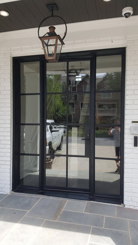 WDMA Matte black wrought iron frame interior glass french door