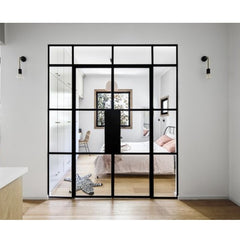 WDMA Hot sale wrought iron french glass door with grill design steel safty entrance door