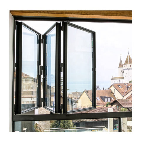 Black Folding Window Style Solar Panels For Exterior Stone Window Sill Bi-Fold Glass Corner Window