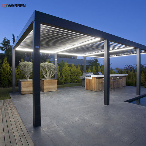 Warren aluminum motozed retractable glass roof pergola
