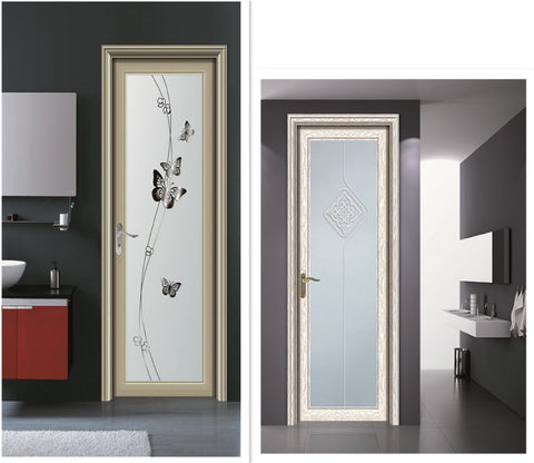 Wooden Color Interior Door Design Double Glaze Grill Glass Aluminium Swing Door For Dathroom Toilet