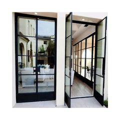 WDMA Exterior wrought iron french glass door balcony steel glass double swing door