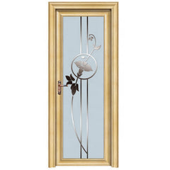 Wooden Color Interior Door Design Double Glaze Grill Glass Aluminium Swing Door For Dathroom Toilet