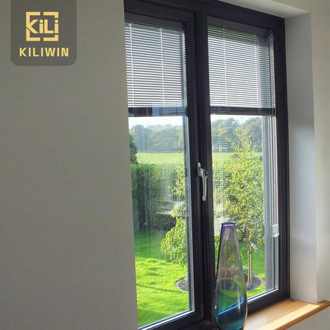 Kiliwin cheap house aluminium double glass louvered windows with built in blinds for sale on China WDMA