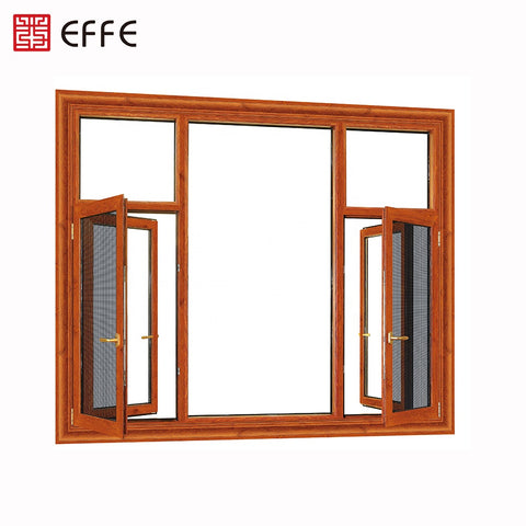 New Model Thermal Break Double Swing Aluminum Frame Casement Anti-theft Glass Windows with Blinds Mosquito Net Grill Design on China WDMA