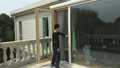 GM_Characteristic red double door aluminum fold door design high quality bi folding mosquito screen door on China WDMA