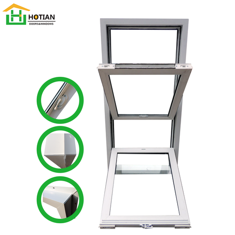 PVC single and double hung windows double glazed with grill design dust proof plastic window with fly screen