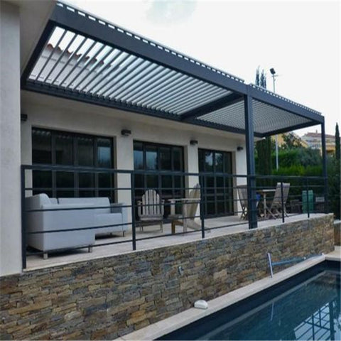 Modern Motorized Waterproof Sunshade Garden Louver Roof System Pergola With Led Light Aluminum Pergola