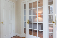 White modern design interior entry solid wooden french kitchen door with glass on China WDMA