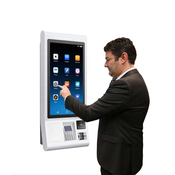 Windows/Android LCD touch screen 32 inch self-service ordering machine with QR scanner,receipt printer and POS all in one kiosk on China WDMA