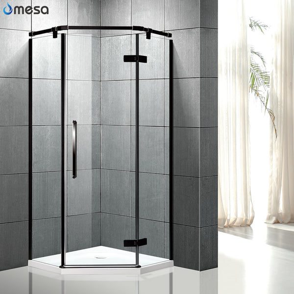 french diamond shaped 3 sided glass shower enclosure with black frame and hinge door on China WDMA