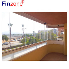 panoramic transparent clear view frameless balcony terrace patio glazing system sliding folding glass door for apartment sunroom on China WDMA