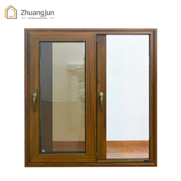 retro style wood color balcony aluminum sliding window on China WDMA