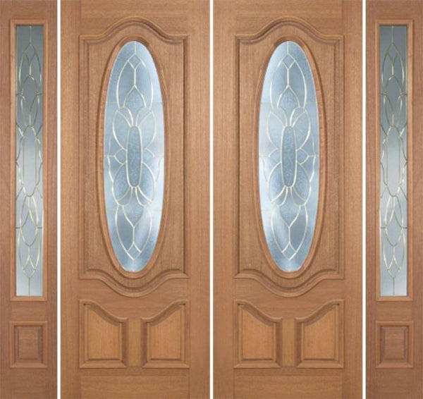 WDMA 100x96 Door (8ft4in by 8ft) Exterior Mahogany Carmel Double Door/2side w/ BO Glass - 8ft Tall 1