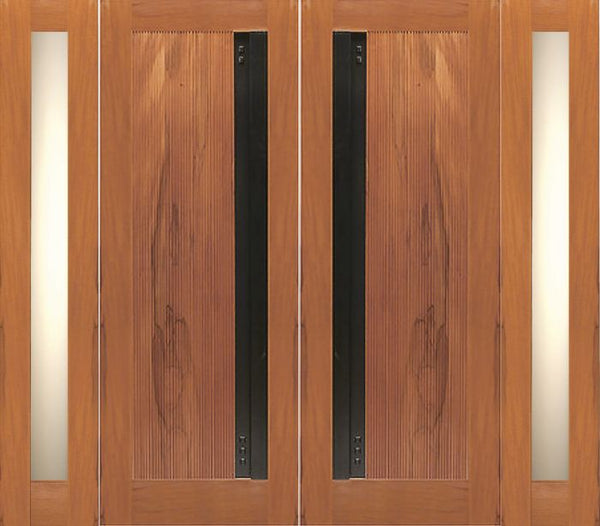 WDMA 108x80 Door (9ft by 6ft8in) Exterior Tropical Hardwood Flush Double Door Two Side lights Contemporary Heavy Iron Handle 1