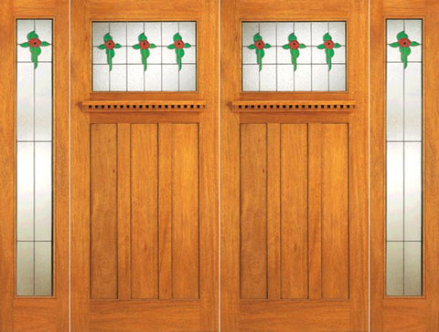 WDMA 108x84 Door (9ft by 7ft) Exterior Mahogany Stained Glass Mission Style Double Door Two Full Sidelights 1