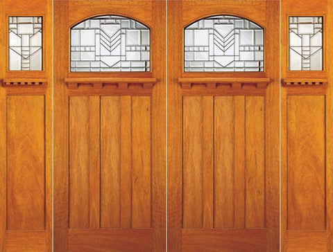 WDMA 108x84 Door (9ft by 7ft) Exterior Mahogany Mission Style Double Door Two Sidelights 1