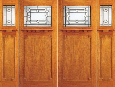 WDMA 108x84 Door (9ft by 7ft) Exterior Mahogany Mission Style Double Door and Two Sidelights Triple Glazed 1