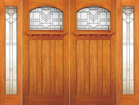 WDMA 108x84 Door (9ft by 7ft) Exterior Mahogany Craftsman Style Double Door and Two Full Sidelights 1