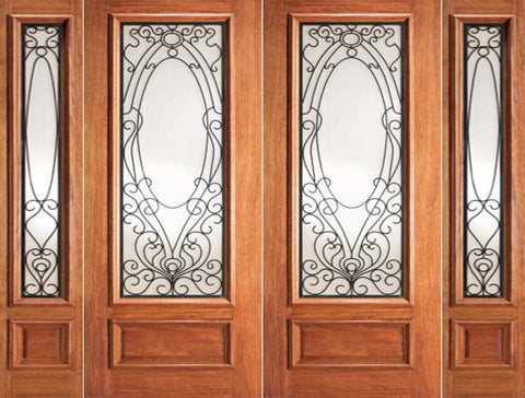WDMA 108x84 Door (9ft by 7ft) Exterior Mahogany Victorian Ironwork Glass Double Door Two Sidelights 1