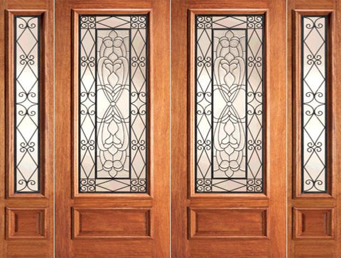 WDMA 108x84 Door (9ft by 7ft) Exterior Mahogany Ironwork Glass Scrollwork Double Door Two Sidelights 1