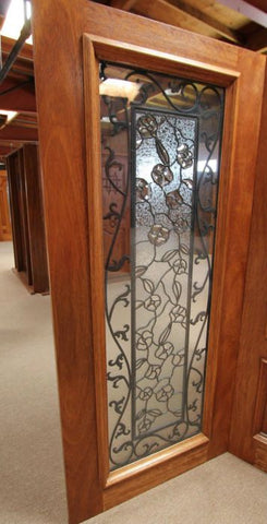 WDMA 108x84 Door (9ft by 7ft) Exterior Mahogany Floral Ironwork Glass Double Door Two Sidelights 2