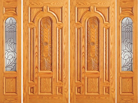 WDMA 108x84 Door (9ft by 7ft) Exterior Mahogany Prehung Arch Lite Entry Double Door Two Sidelights 1