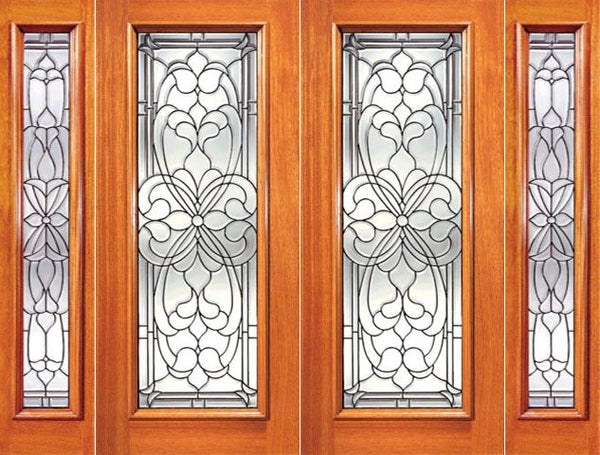 WDMA 108x84 Door (9ft by 7ft) Exterior Mahogany Floral Scrollwork Beveled Glass Entry Double Door and Two Sidelights 1