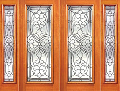 WDMA 108x84 Door (9ft by 7ft) Exterior Mahogany Floral Scrollwork Beveled Glass Entry Double Door and Two Sidelights 1