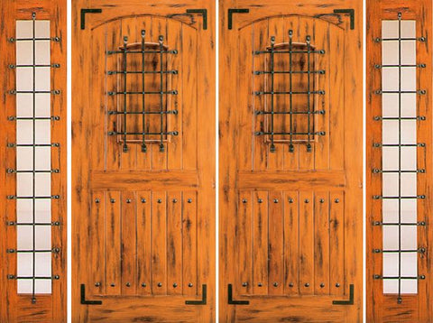 WDMA 108x96 Door (9ft by 8ft) Exterior Knotty Alder Double Door with Two Sidelights Front Alder Speakeasy 1