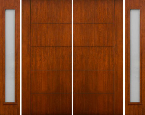 WDMA 112x80 Door (9ft4in by 6ft8in) Exterior Cherry Contemporary Lines Single Vertical Grooves Double Entry Door Sidelights 1