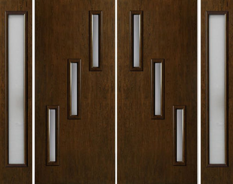WDMA 112x80 Door (9ft4in by 6ft8in) Exterior Cherry Contemporary Three Slim Vertical Lite Double Entry Door Sidelights 1