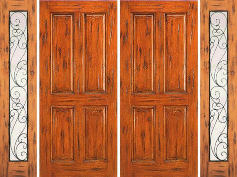 WDMA 120x80 Door (10ft by 6ft8in) Exterior Knotty Alder Double Door with Two Sidelights Entry Prehung 4-Panel 1